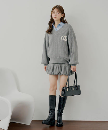 針織泡泡袖迷你裙