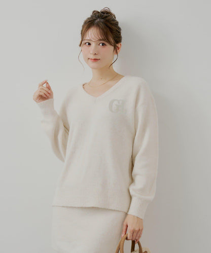 胸部標誌V領寬鬆針織衫