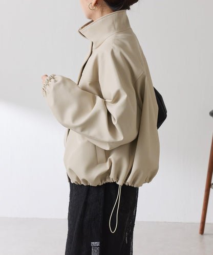 皮革質感立領夾克