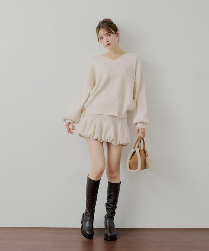 針織泡泡袖迷你裙