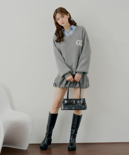 附胸針條紋寬鬆襯衫