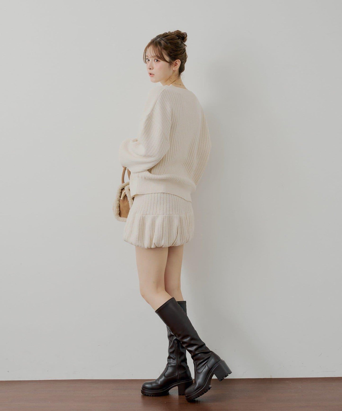 針織泡泡袖迷你裙