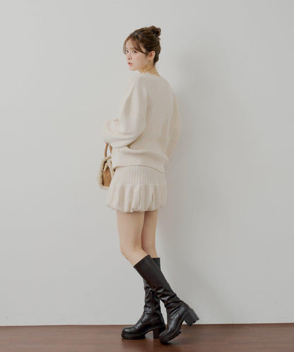 針織泡泡袖迷你裙