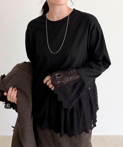 蕾絲拼接長袖T恤