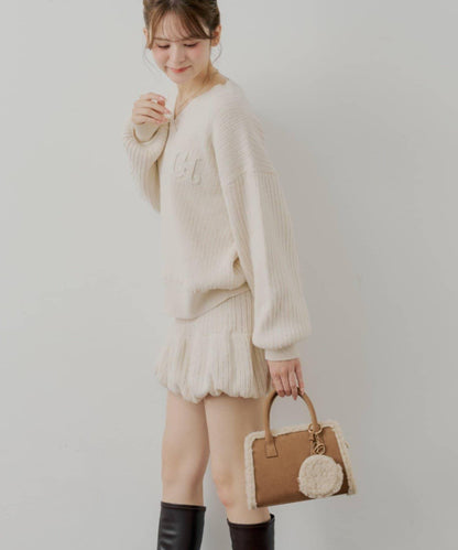 針織泡泡袖迷你裙