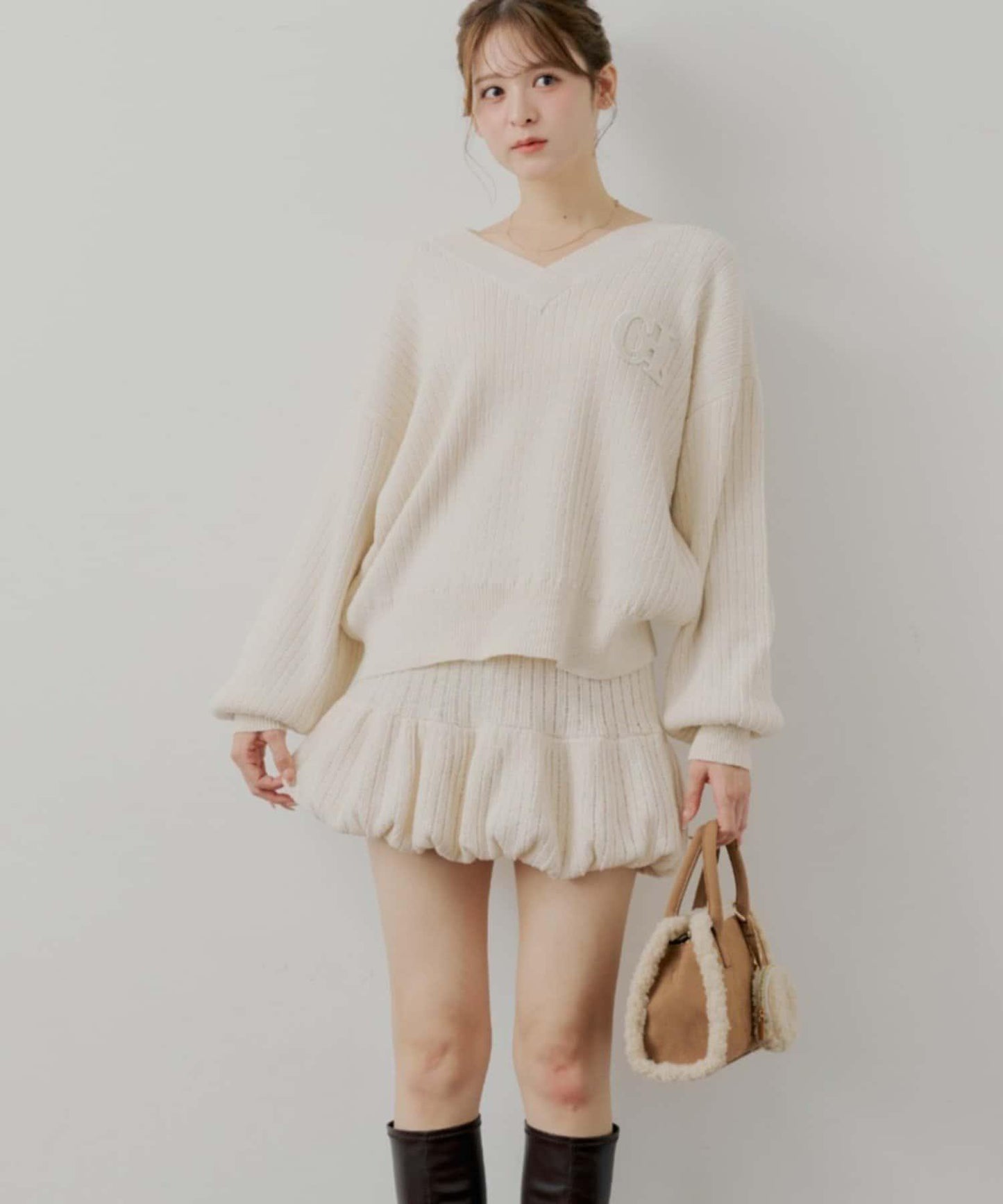 針織泡泡袖迷你裙