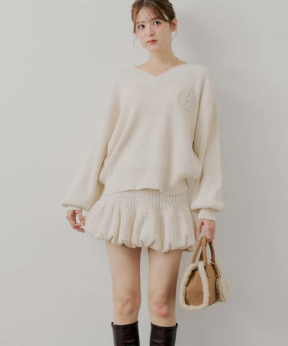 針織泡泡袖迷你裙