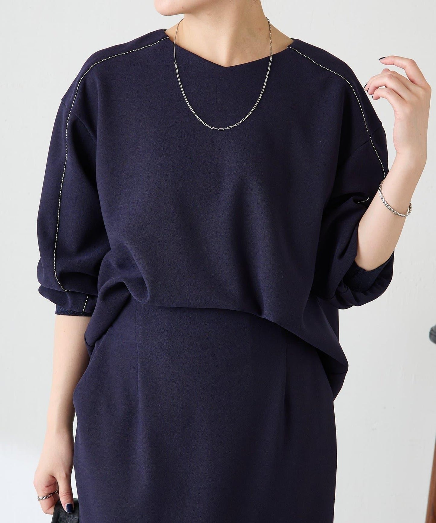 【適合正式場合◎】珠飾線條剪裁套裝/禮服