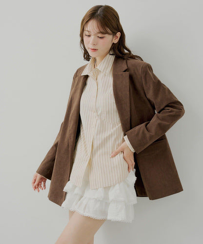 附胸針條紋寬鬆襯衫