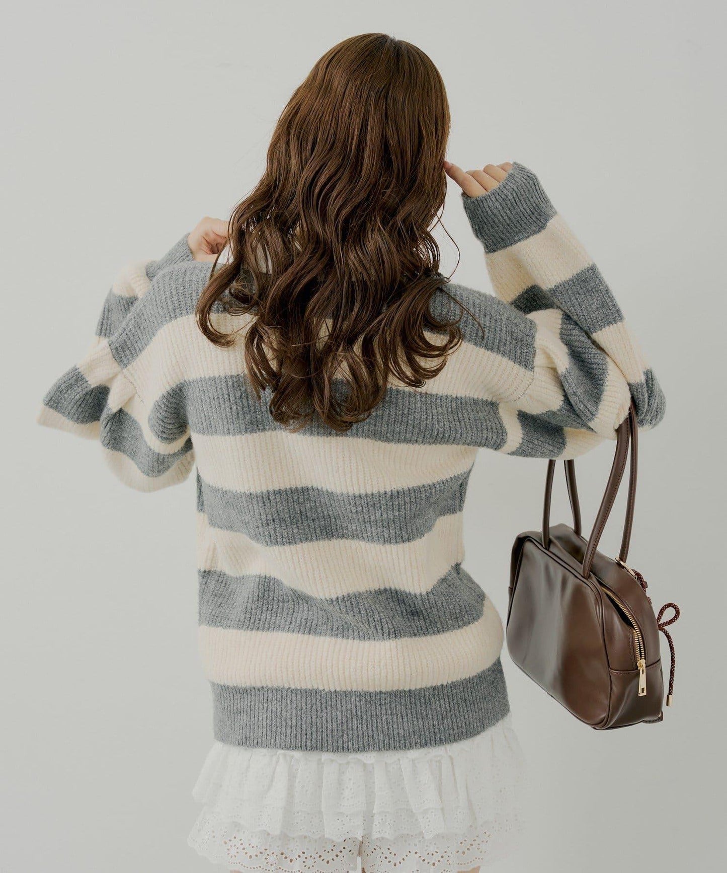 寬鬆條紋橄欖球針織衫