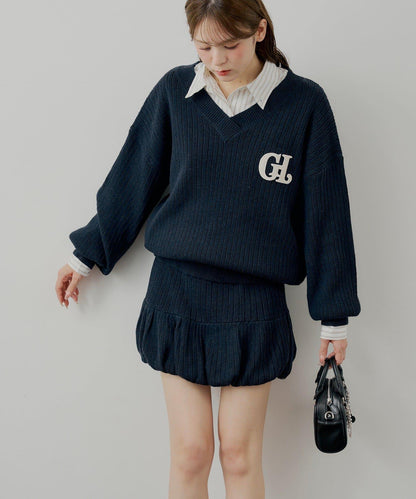 針織泡泡袖迷你裙