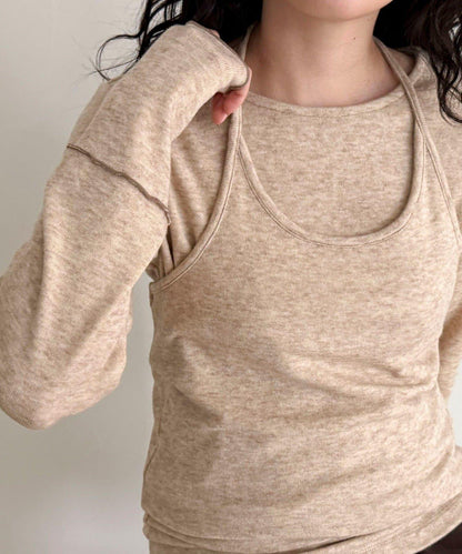 吊帶背心疊穿長袖T恤套裝