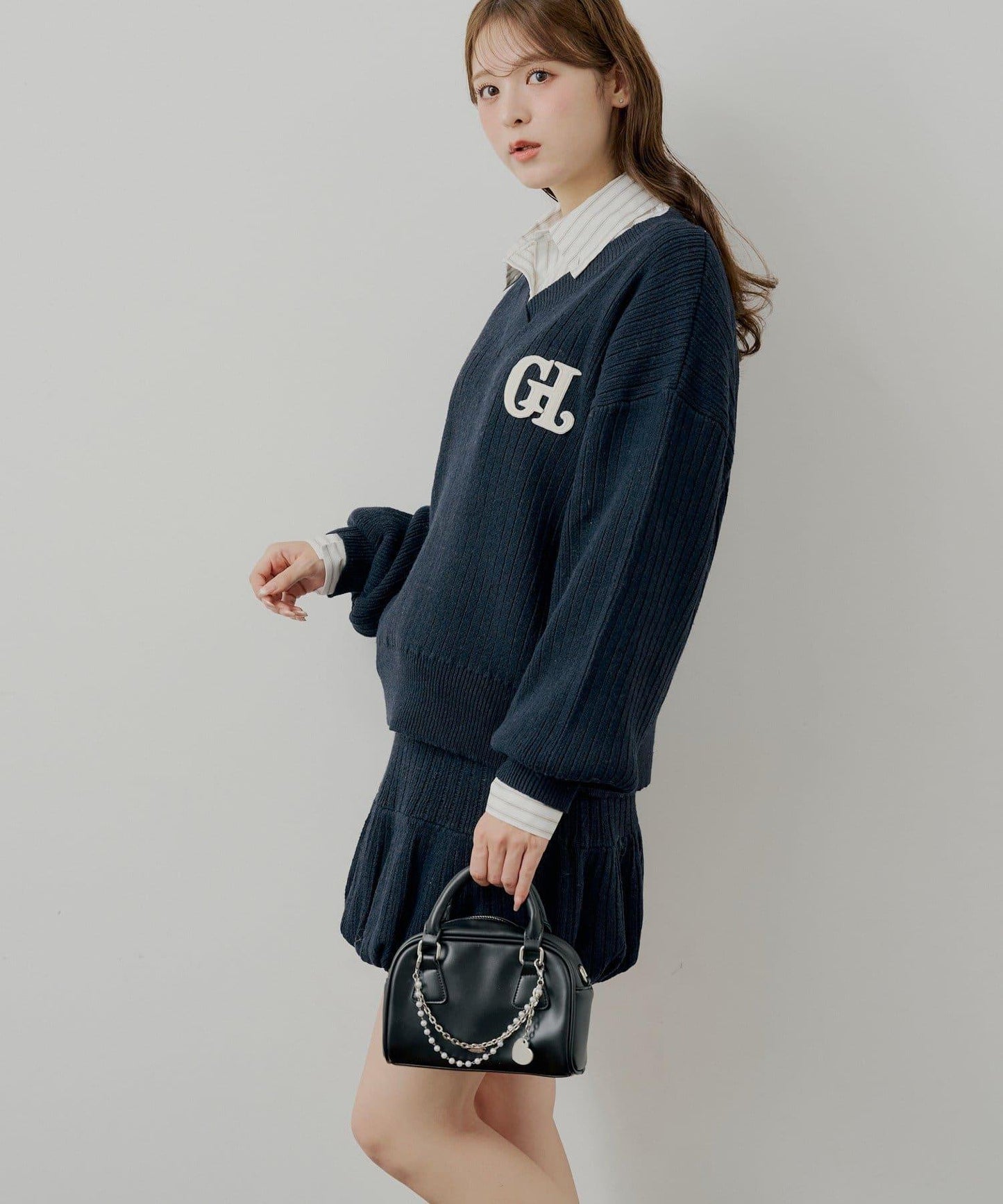 針織泡泡袖迷你裙