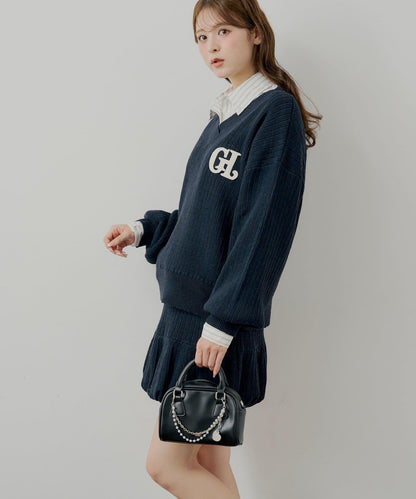 針織泡泡袖迷你裙