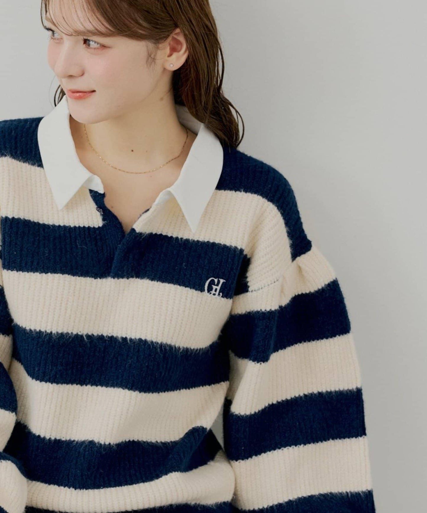 寬鬆條紋橄欖球針織衫