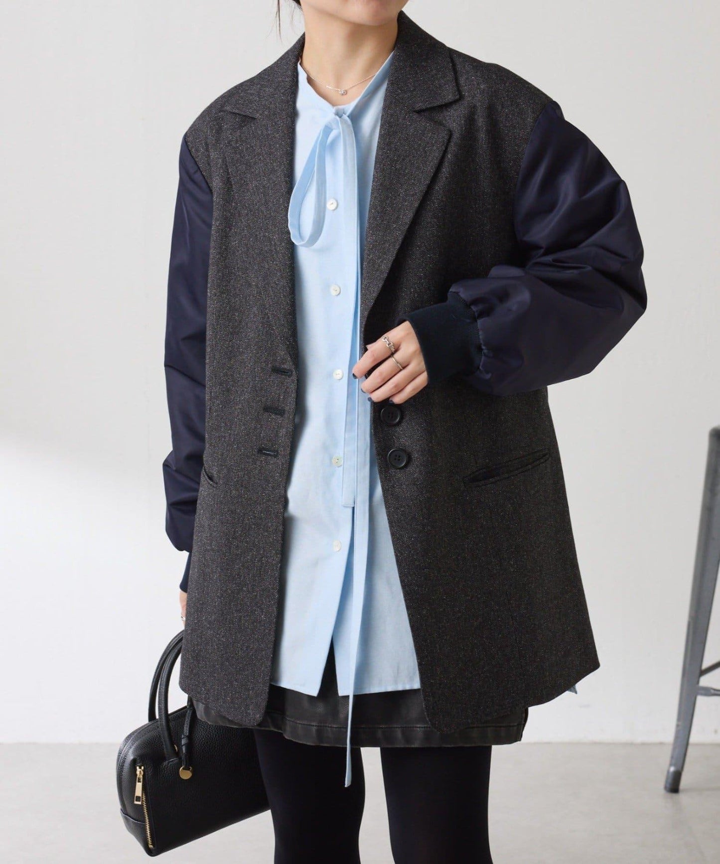 三扣拼接袖西裝夾克