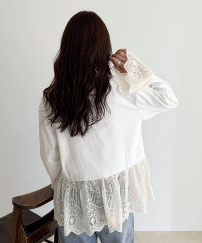 蕾絲拼接長袖T恤