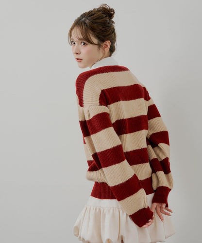 寬鬆條紋橄欖球針織衫