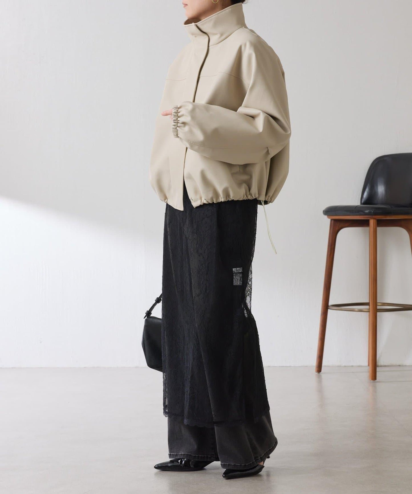 皮革質感立領夾克