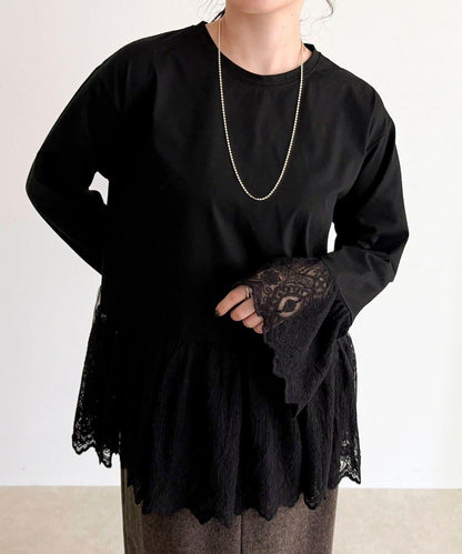 蕾絲拼接長袖T恤