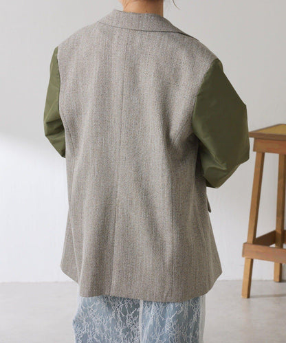 三扣拼接袖西裝夾克