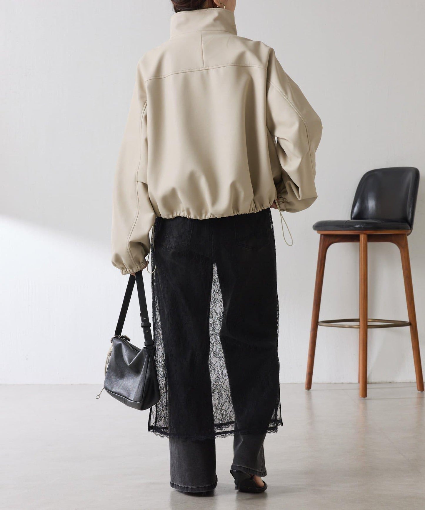 皮革質感立領夾克