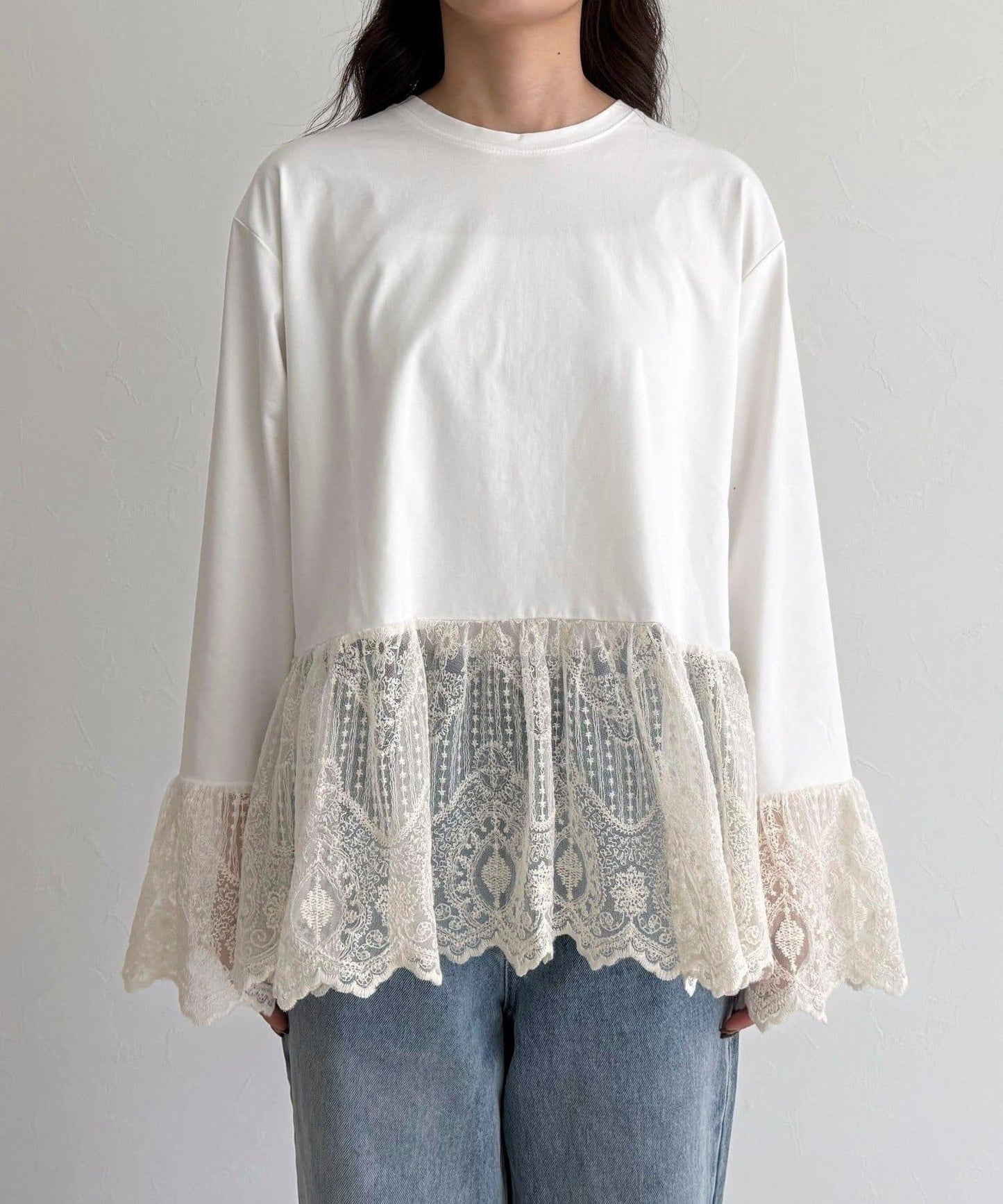 蕾絲拼接長袖T恤