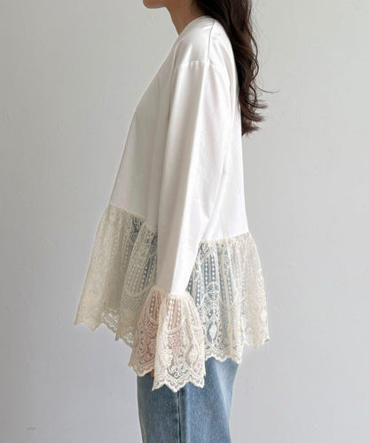 蕾絲拼接長袖T恤