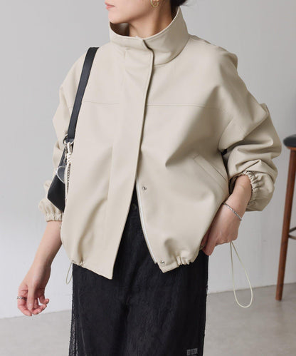 皮革質感立領夾克