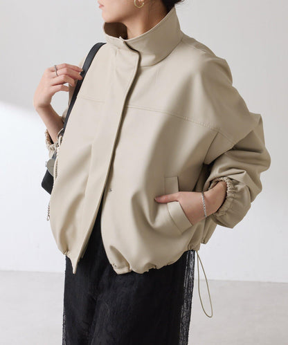 皮革質感立領夾克