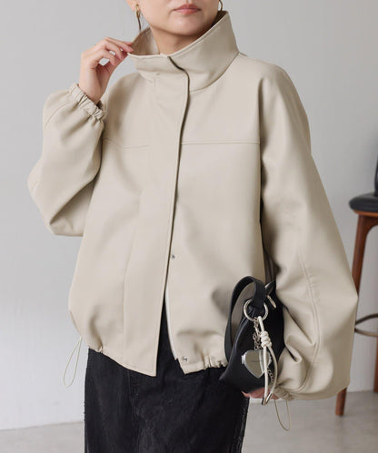 皮革質感立領夾克