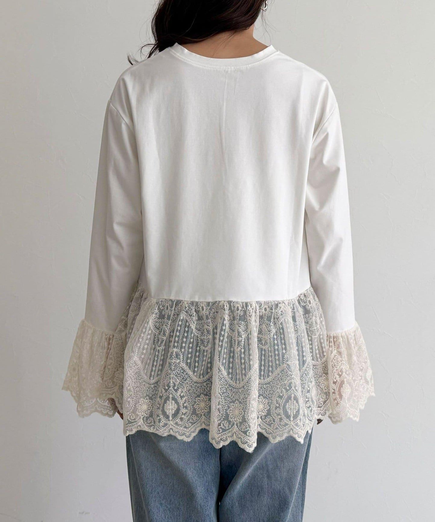 蕾絲拼接長袖T恤