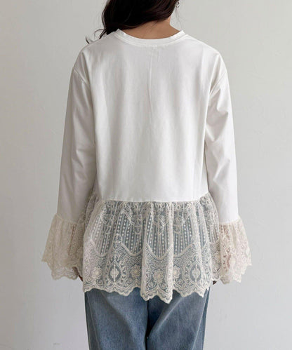 蕾絲拼接長袖T恤