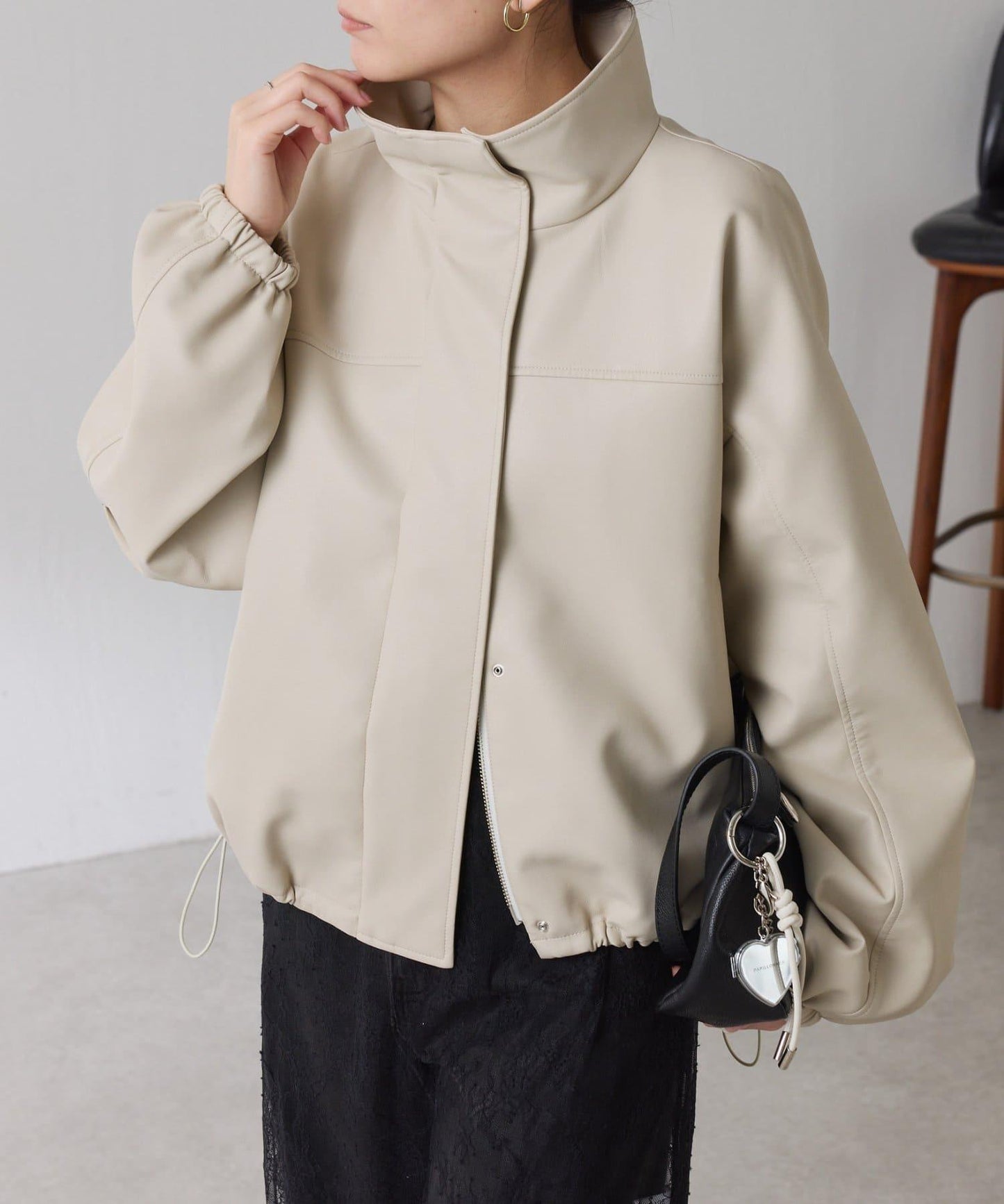 皮革質感立領夾克