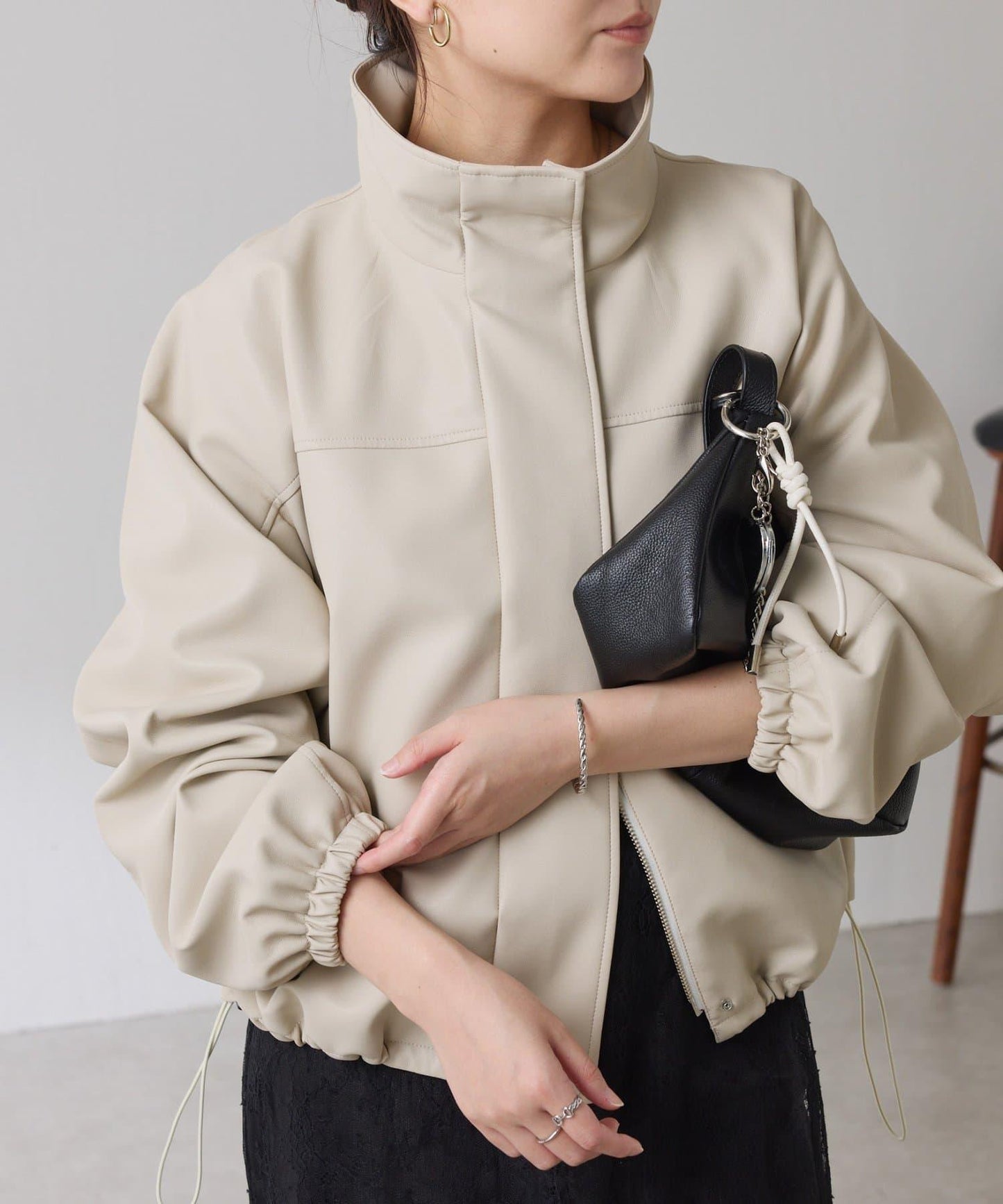 皮革質感立領夾克