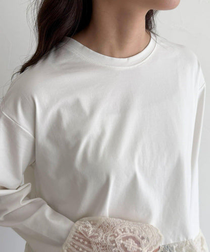 蕾絲拼接長袖T恤