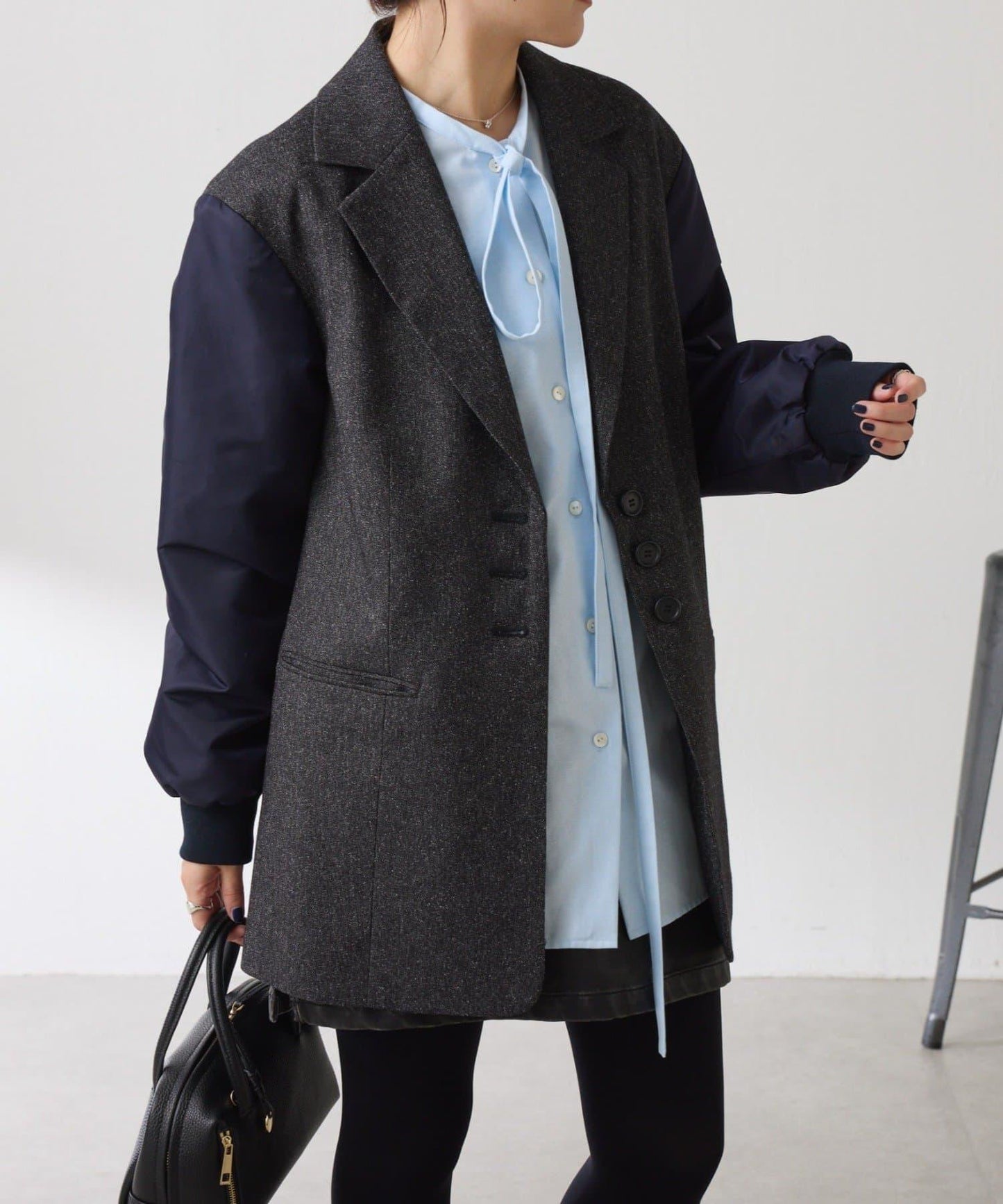 三扣拼接袖西裝夾克