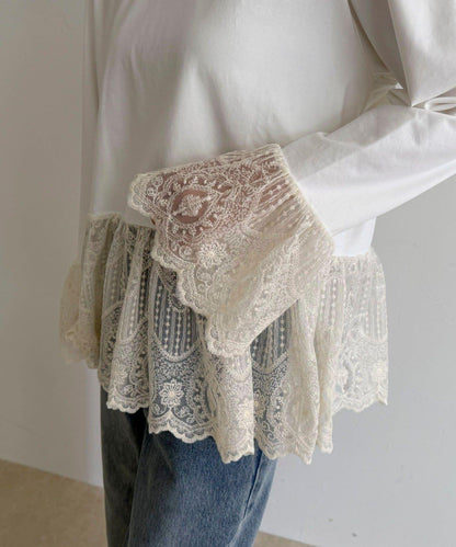 蕾絲拼接長袖T恤