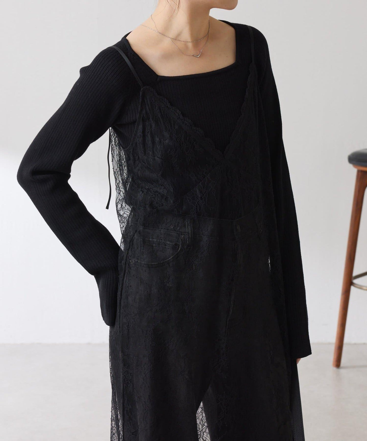 【前後兩穿】2WAY蕾絲吊帶連衣裙/疊穿單品