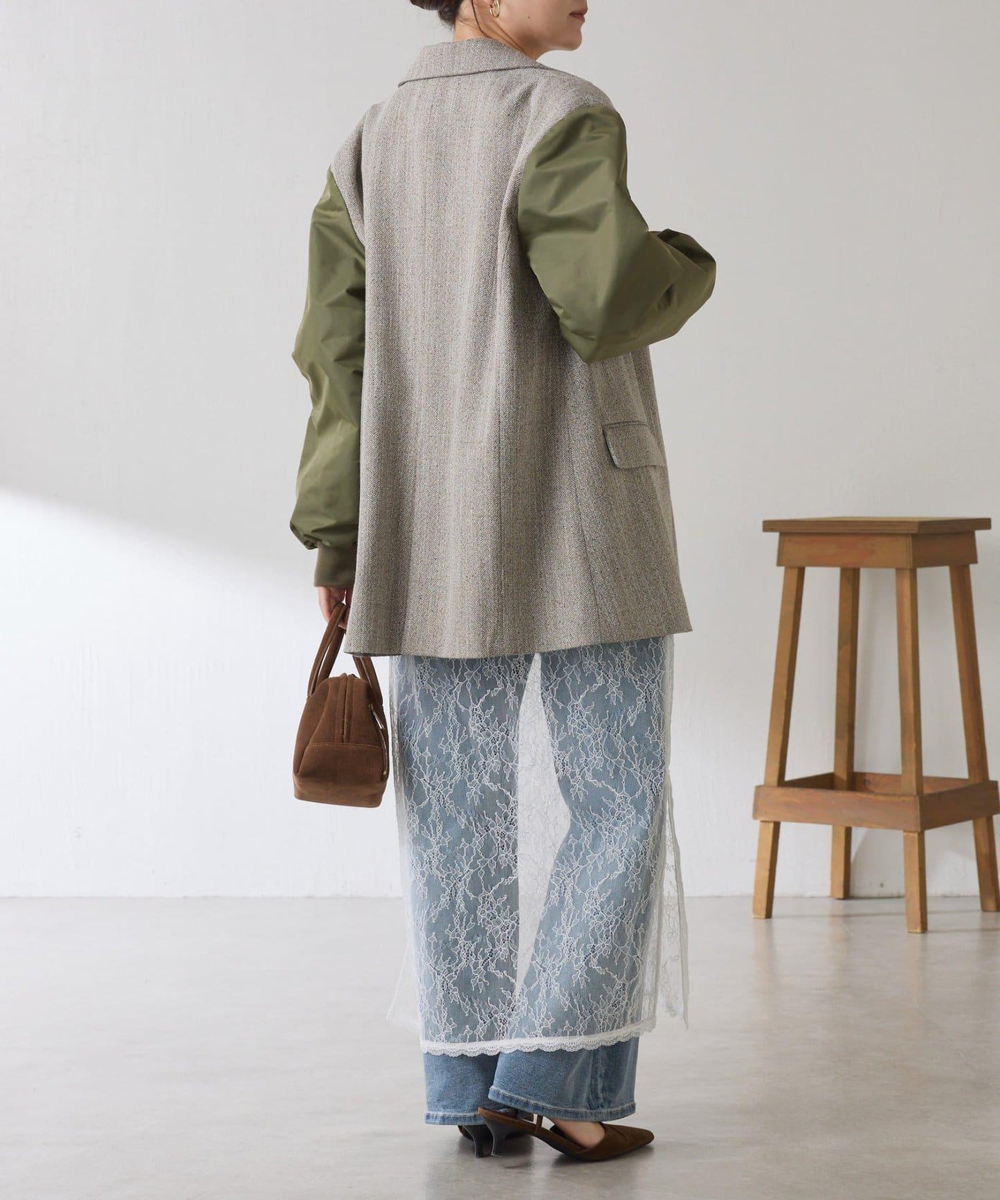 三扣拼接袖西裝夾克