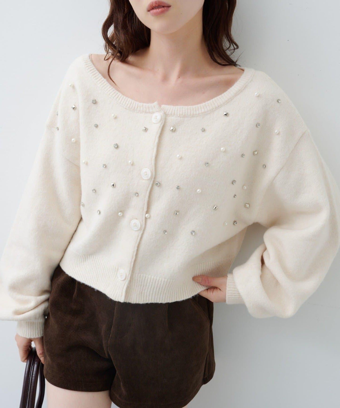 拼色珠飾針織開衫