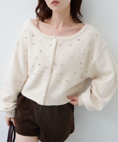 拼色珠飾針織開衫