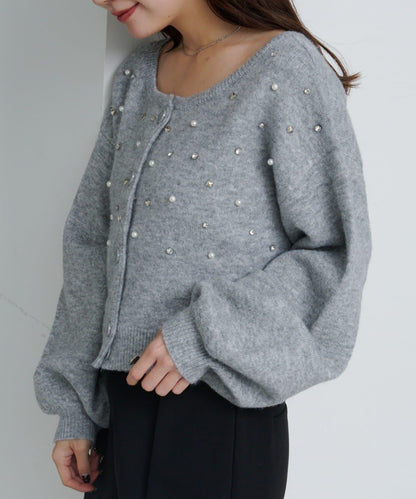 拼色珠飾針織開衫