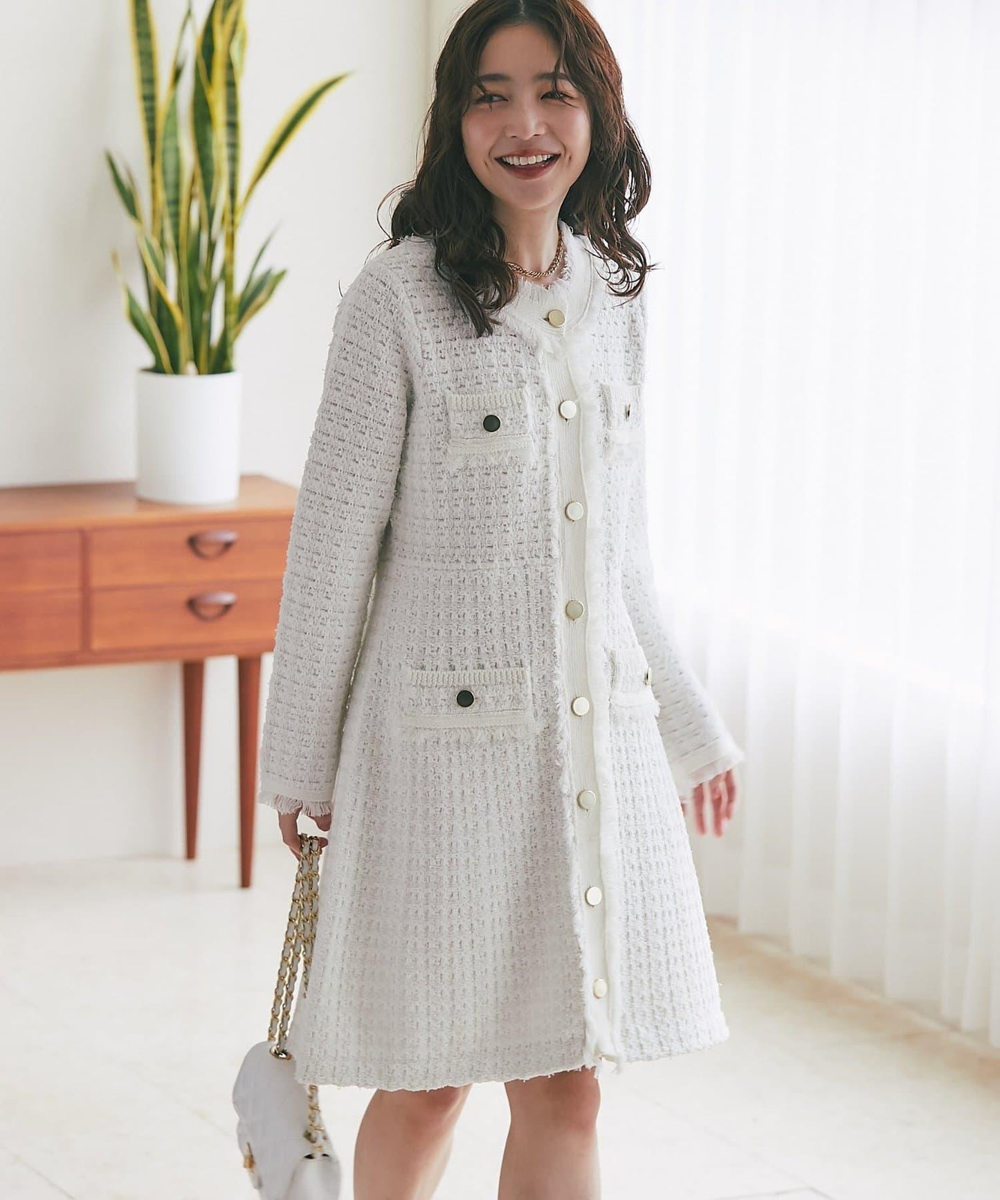 ファンシーツイードニットミニワンピース