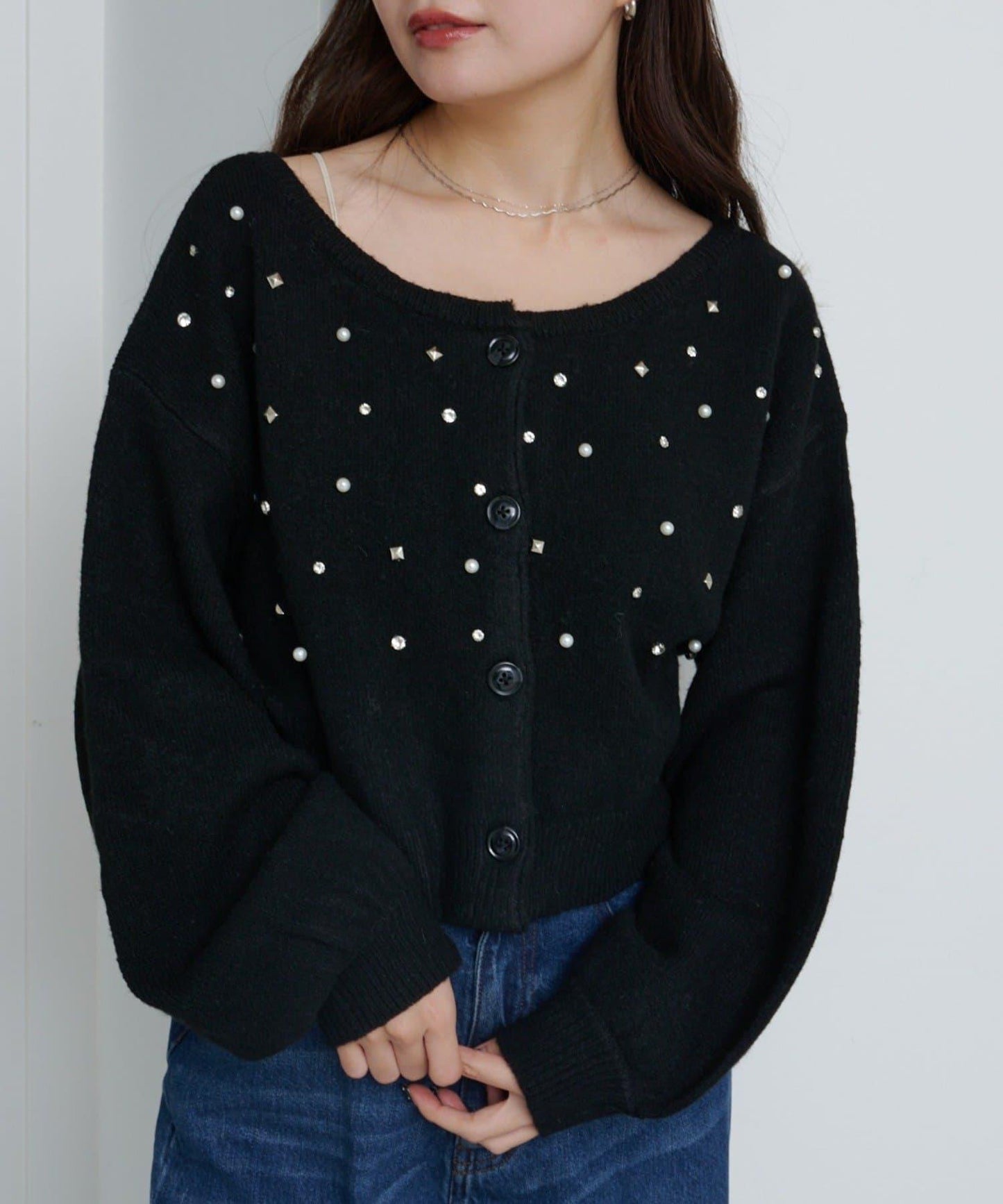 拼色珠飾針織開衫