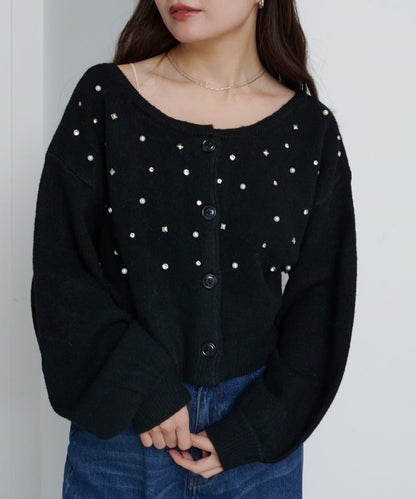 拼色珠飾針織開衫