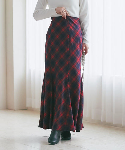 後繫帶格紋半身裙