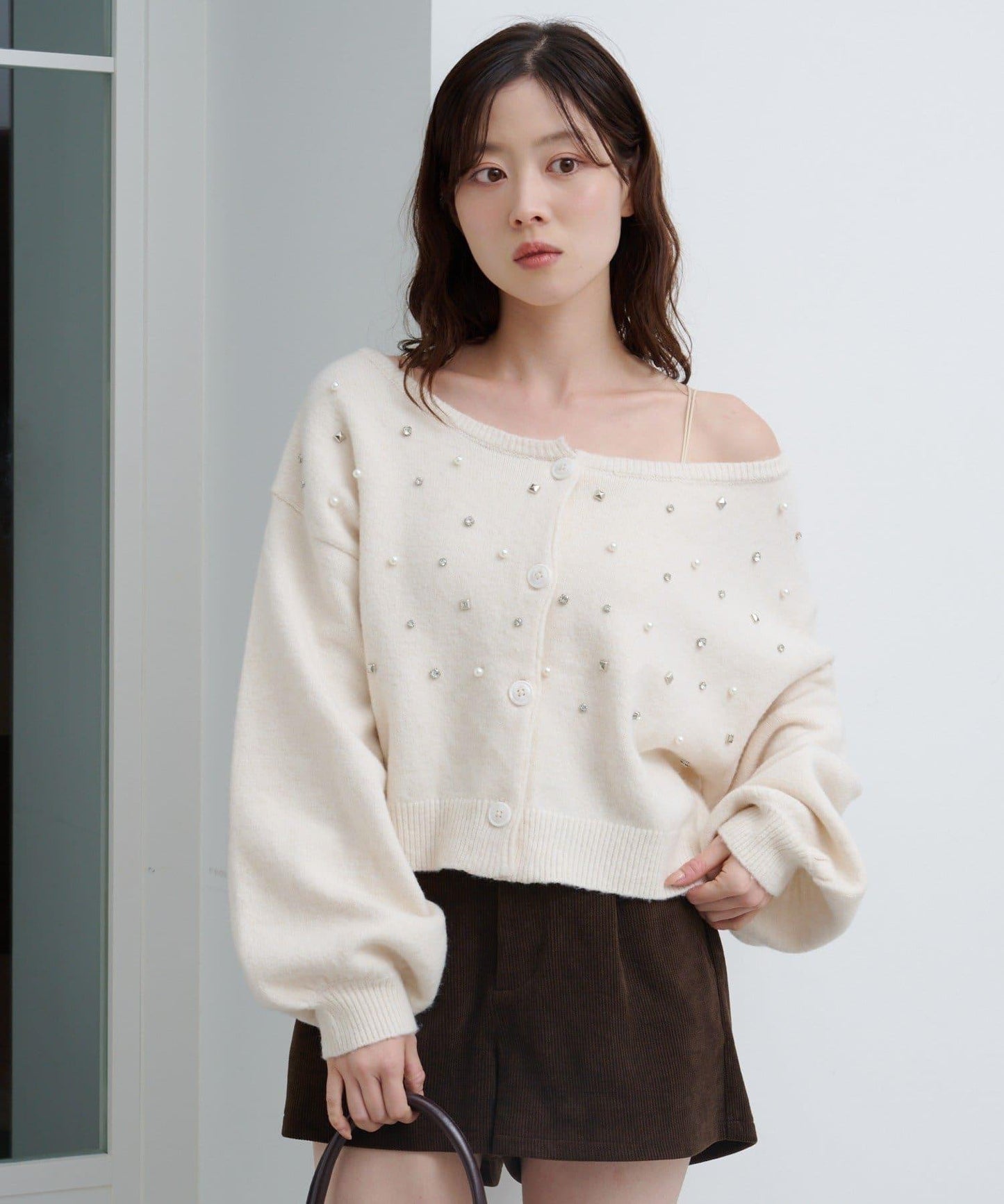 拼色珠飾針織開衫