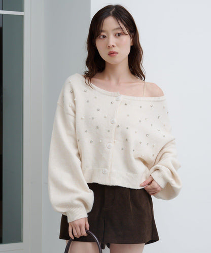 拼色珠飾針織開衫