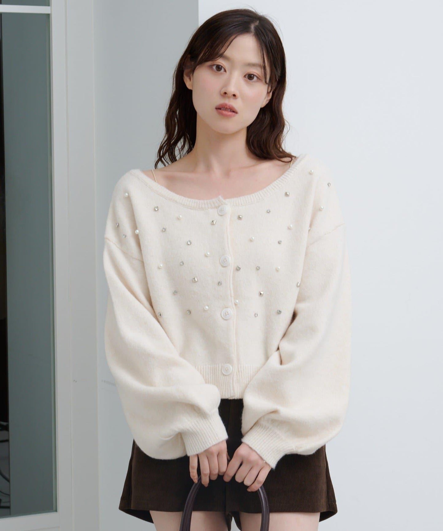 拼色珠飾針織開衫